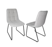 Lot de 2 Chaises de Salle à Manger, Chaises Tapissées en Tissu de Lin et Pieds en Métal Noir, Design en Damier, pour Salle de Séjour Chambre à Coucher Cuisine Salon Réception, Gris