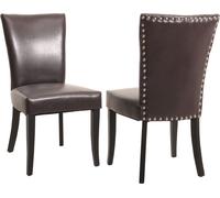 lot de 2 chaises de salle à manger Chesterfield, chaise de cuisine, rivets FSC®- ~ similicuir, marron, pieds foncés