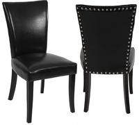 lot de 2 chaises de salle à manger Chesterfield, chaise de cuisine, rivets FSC®- ~ similicuir, noir, pieds foncés
