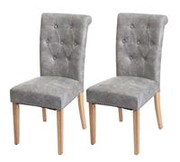 Lot de 2 chaises de salle à manger Chesterfield II rivets tissu/textile gris clair, pieds clairs