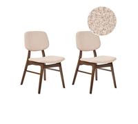 Beliani Lot de 2 Chaises de Salle à Manger Rétro sans Accoudoirs Assise en Tissu Bou eige Clair Structure Marron Foncé Elaine