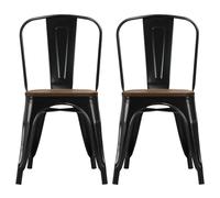 Lot de 2 chaises de salle à manger empilables industrielles vintage en métal avec dossier haut et siège en bois pour la maison, le restaurant, la cuisine, le magasin et le café