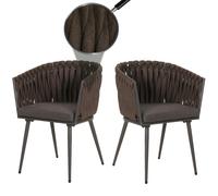 Lot De 2 Chaises De Salle À Manger En Aluminium Hwc-N38, Chaise D'intérieur Avec Accoudoirs, Corde Tressée En Oléfine Marron Coussin Gris Foncé Multicolore