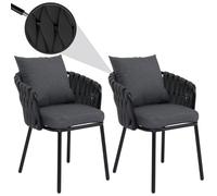 Lot de 2 chaises de salle à manger en aluminium HWC-P89, chaise d'intérieur avec accoudoirs, tissu/textile (180 g/m²) tressage en corde anthracite