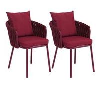 Lot de 2 chaises de salle à manger en aluminium HWC-P89, chaise d'intérieur avec accoudoirs, tissu/textile (180 g/m²) tressage en corde bordeaux