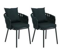 Lot de 2 chaises de salle à manger en aluminium HWC-P89, chaise d'intérieur avec accoudoirs, tissu/textile (180 g/m²) tressage en corde vert