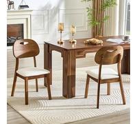 Lot de 2 Chaises de Salle à Manger en Bois et PU, Design Moderne, Blanc