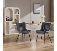 Lot de 2 Chaises de Salle à Manger en Cuir Rembourré - Style Milieu du Siècle - sans Accoudoirs - Dossier et Pieds Métal - pour Salle à Manger, Réception, Salle d'Attente ou Chambre