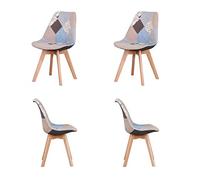 Lot de 2 chaises de salle à manger en lin patchwork avec pieds en bois pour la maison, le bureau, le salon, la cuisine, meubles confortables et élégants