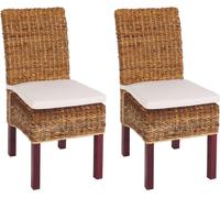 Lot De 2 Chaises M69, Banane Tressée Pieds Marrons, Avec Coussins Multicolore