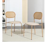Lot de 2 Chaises de Salle à Manger en Rotin, Fauteuil rotin, Modernes Chaise Cuisine, pieds en métal, Naturelle