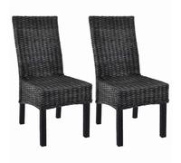 Lot de 2 Chaises de Salle à Manger en Rotin Kubu et Bois d'Acajou, Noir | Dossier haut, entretien facile, design moderne, usage quotidien, capacité 110 kg