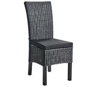Lot de 2 Chaises de Salle à Manger en Rotin Tressé avec Coussins Style Boho Dossier Haut Salle à Manger Salon Noir Andes