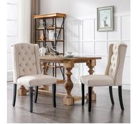 Lot de 2 Chaises de salle à manger en Velours,Chaise Rembourrée avec pieds en chêne,Chaise de cuisine Salon Lounge,Beige