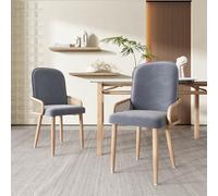 Lot de 2 chaises de salle à manger en velours imitation rotin avec quatre pieds en métal effet grain de bois Gris