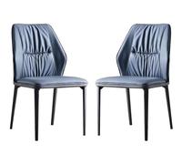 Lot de 2 chaises de salle à manger ergonomiques en cuir synthétique avec dossier, coussin doux et pieds en acier au carbone, chaises de loisirs multi-usages pour salon et chambre à coucher, bleu K