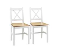 HOMCOM - Chaises de salle à manger - Lot de 2, bois de pin, dossier croisé haut, chêne et blanc