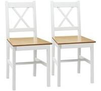 HOMCOM - Chaises de salle à manger - Lot de 2, bois de pin, dossier croisé haut, chêne et blanc