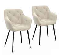 Lot De 2 Chaises De Salle À Manger, Fauteuils De Table Capitonnés Lya Velours Beige