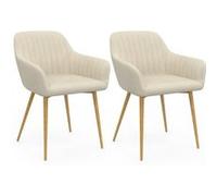 IDMarket – Lot de 2 chaises de salle à manger Jany – Matelassées velours beige, pieds effet bois