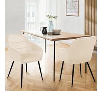 IDMarket – Lot de 2 chaises de salle à manger Mady – en métal non pliable H. 80 cm – velours beige