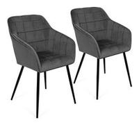 Lot de 2 chaises de salle à manger, fauteuils de table MADY en velours gris foncé Gris foncé G