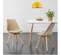 [en.casa] Lot de 2 chaises de Salle à Manger avec Siège Confortable et Rembourré Chaise de Salon Scandinave Construction Robuste Coque Plastique Similicuir Hêtre 82 x 49 x 54 cm Beige