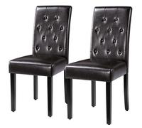 Lot de 2 Chaises de Salle à Manger Haut Dossier Assise Rembourrées Pieds en Bois Chêne 45,5 cm L × 60,5 cm l × 98 cm H YAHEETECH