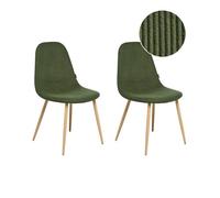 Beliani Lot de 2 Chaises de Salle à Manger Pieds en Fer Sièges en Tissu Rembourré Velours Côtelé Vert Hilden