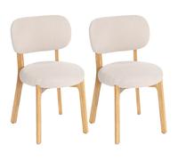 HOMCOM Lot de 2 chaises de Salle à Manger, chaises de Cuisine rembourrées sans accoudoirs, Assise Large, Dossier incurvé et Pieds en Bois d'hévéa, Tissu Effet Laine bouclée, pour Salon, Maison, crème