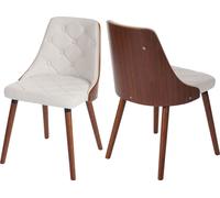 lot de 2 chaises de salle à manger HWC-A75, chaise de cuisine visiteur, aspect noyer bois courbé ~ similicuir blanc