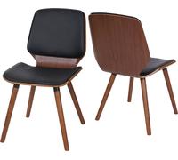 lot de 2 chaises de salle à manger HWC-B16, bois courbé design rétro aspect noyer, FSC®- ~ similicuir noir