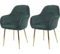 lot de 2 chaises de salle à manger HWC-F18, chaise de cuisine, design rétro ~ velours vert, pieds dorés