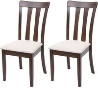lot de 2 chaises de salle à manger HWC-G46, chaise de cuisine, tissu/textile bois massif ~ structure foncée, beige