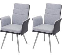 lot de 2 chaises de salle à manger HWC-G54, chaise de cuisine avec accoudoirs, textile/simili cuir inox brossé ~ gris