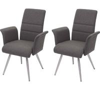 2x Chaise De Salle À Manger Hwc-G55, Avec Accoudoirs, Tissu, Acier Inoxydable Brossé Gris Gris