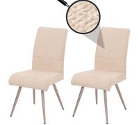 Lot de 2 chaises de salle à manger HWC-G55, chaise de cuisine inclinable, acier inoxydable brossé Tissu/Textile Chenille Oeko-Tex crème