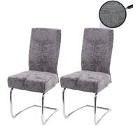 Lot De 2 Chaises De Salle À Manger Hwc-G56, Chaise De Cuisine Cantilever Chaise Inclinable, Métal Tissu/Textile Chenille Gris Foncé Multicolore