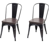 lot de 2 chaises de salle à manger HWC-H10e, chaise de cuisine Chesterfield métal simili-cuir industriel gastronomie ~ noir-marron