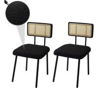 Chaise de salle à manger - HWC - K88 - Bois poly rotin - Tissu bouclé noir - Lot de 2