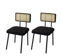 Chaise de salle à manger - HWC - K88 - Bois poly rotin - Tissu bouclé noir - Lot de 2