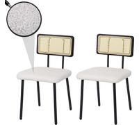 Lot De 2 Chaises De Salle À Manger Hwc-K88, Fauteuil Chaise, Certifié Fsc Bois Poly Rotin Métal Bouclé Tissu/Textile Blanc Multicolore