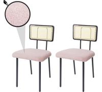Lot de 2 chaises de salle à manger HWC-K88 - fauteuil chaise - bois poly rotin métal bouclé - tissu/textile rose