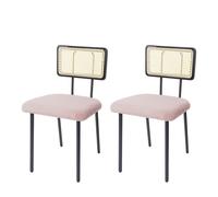 Lot de 2 chaises de salle à manger HWC-K88 - fauteuil chaise - bois poly rotin métal bouclé - tissu/textile rose