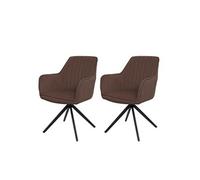 Lot De 2 Chaises De Salle À Manger Hwc-L79, Chaise De Cuisine, Chaise Avec Accoudoirs, Pivotante Auto-Position Tissu/Textile Brun Multicolore