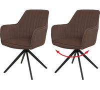 lot de 2 chaises de salle à manger HWC-L79, chaise de cuisine, chaise avec accoudoirs, pivotante Auto-Position tissu/textile ~ brun