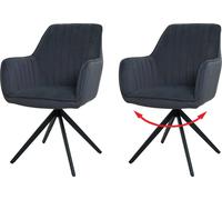 lot de 2 chaises de salle à manger HWC-L79, chaise de cuisine fauteuil chaise avec accoudoirs, pivotante Auto-Position tissu/textile ~ anthracite