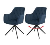 Lot de 2 chaises de salle à manger HWC-L80, chaises de cuisine rembourrées avec accoudoirs, pivotantes, métal et tissu bleu