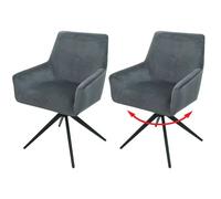 Mendler Lot de 2 chaises de salle à manger HWC-L91 Auto-position accoudoir pivotant tissu gris foncé