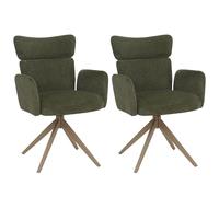 Lot de 2 chaises de salle à manger HWC-N11, chaise pivotante à retour automatique, tissu bouclé 350 g/m² Öko-Tex vert, pieds aspect bois